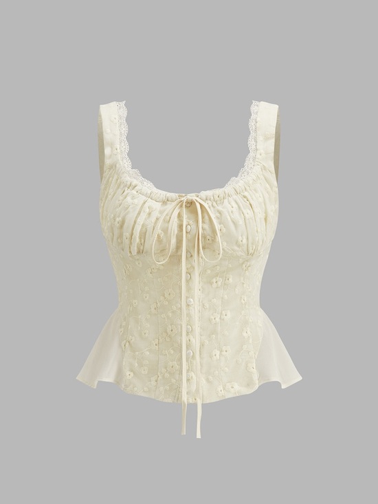 Commense Tops - Commense Cream Embroidered Lace Trim Peplum Corset Top